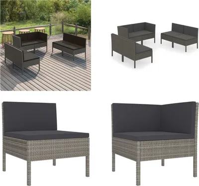 Produktbild von vidaXL 6 tlg. Garten Lounge Set mit Auflagen Poly Rattan Grau - Garten-Sofagarnitur - Garten-Sofagarnituren - Gartensofa-Set - Gartensofa-Sets
