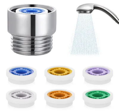 Produktbild von Set mit 7 Durchflussbegrenzern für Duschköpfe, wassersparende Adapter.