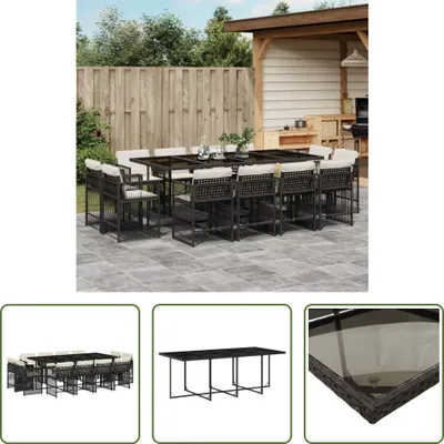 Produktbild von The Living Store 13-tlg. Garten-Essgruppe mit Kissen Schwarz Poly Rattan