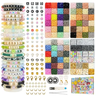 Produktbild von Bastelset Clay Perlen 23000 Stück 6mm, 72 Farben, 959 Charms, 364 Buchstabenperlen, DIY Schmuckherstellung, Mehrfarbig