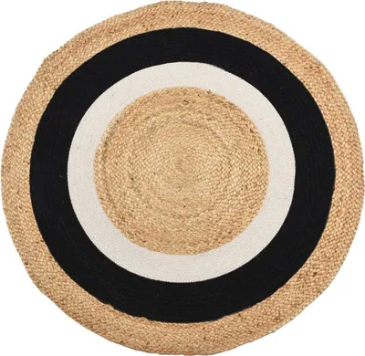 Produktbild von H&S Decoration Teppich rund Boho schwarz weiß beige Jute Baumwolle 90x90x0,5 cm