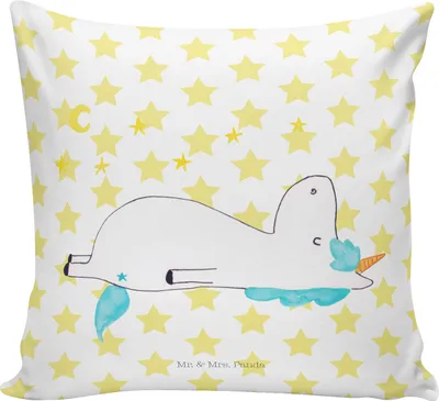 Produktbild von Mr. & Mrs. Panda Sofakissen Einhorn Sternenhimmel - Weiß - Geschenk, Einhörner, Unicorn, Sterne, Deko Kissen, Dekokissen, bedruckt, 40 x 40, Verrückt, Kuschelkissen