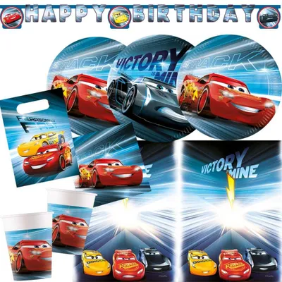 Partyset Cars – 46-teilig mit Tellern, Bechern, Servietten & Deko