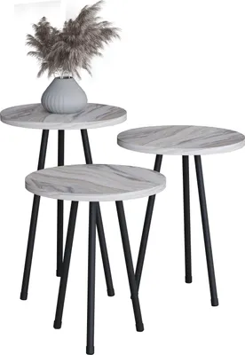 Image de 3 pces Set Table d'appoint | Table en marbre simple design optique | Dimensions env. H. 42/47/52 x W. 34 x D. 34 cm | Table salon - Mirola