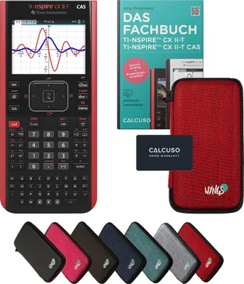 Produktbild von TI-Nspire CX II-T CAS inkl. Schutztasche Rot & Fachbuch (160 Seiten, 17x24cm) – Grafikrechner – Smart Set