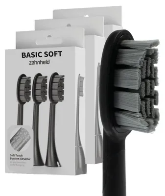 Produktbild von Zahnheld Bürstenkopf Ersatzbürsten Basic Soft - ideal für Gero Schallzahnbürsze, 9 Stück, Schwarz, weiche Wechselköpfe, sensible Zähne und Zahnfleisch