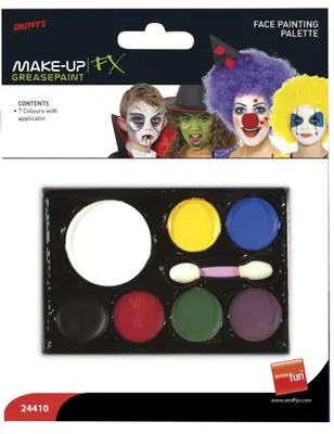 Produktbild von Smiffys Make-Up FX Gesichtsmalerei-Palette – 7 Farben Fettschminke mit Pinsel