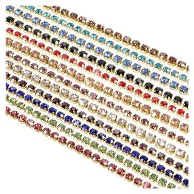 Produktbild von 12er Pack 1 Yard 2mm Kristall Strass Diamant Kettentrimmung Klaue Cup Kette für Nähen, Basteln, DIY Schmuck Hochzeit in 12 Farben