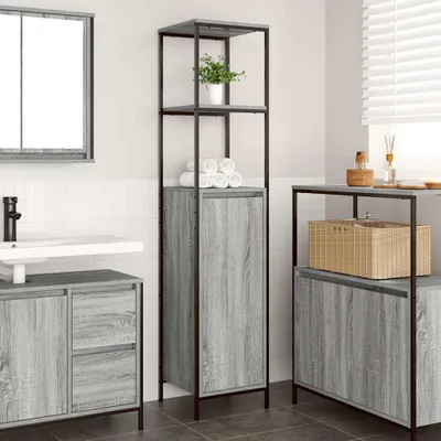 Produktbild von Badschrank mit Regalen Grau Sonoma 36x35x165 cm, Badezimmerschränke DesignMöbel