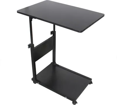 Obrázek produktu pro Pojízdný stolek k posteli/pohovce - Boční stolek - Nastavitelná výška 55-80 cm - Deska stolu 60x40 cm - 2 úrovně - 4 kolečka s brzdou - Nosnost 20 kg - Černá barva