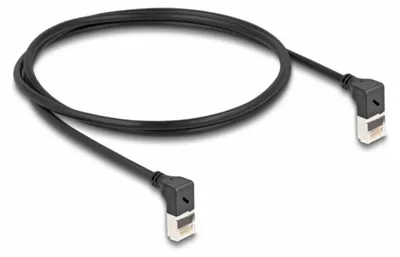 Produktbild von Delock - Patch-Kabel - RJ-45 (M) nach oben angewinkelt zu RJ-45 (M) nach oben angewinkelt - 1 m - 4.5 mm - S/FTP - CAT 6a - halogenfrei - Schwarz