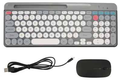Zdjęcie produktu dla Zestaw bezprzewodowej klawiatury i myszy z możliwością ładowania, styl retro, 2,4 GHz, bezprzewodowy, Bluetooth, kolor czarny