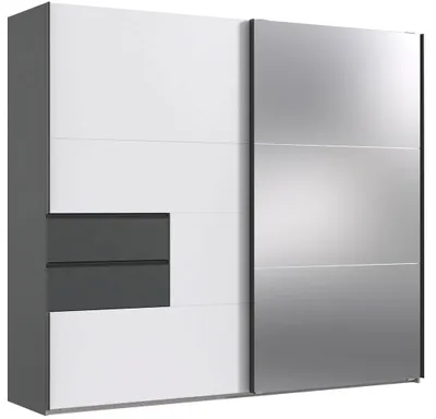 Image de Armoire Palermo pour chambre à coucher, couleur et dimensions au choix, avec miroir, graphite / blanc, 250 x 65 x 216 cm