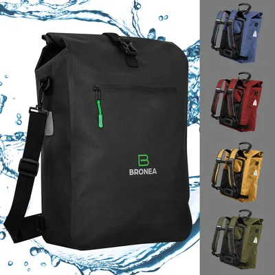 Produktbild von BRONEA 3 in 1 Fahrradtasche SCHWARZ - PVC-frei - 100% Wasserdicht- 28L - Kombi Rucksack & Umhängetasche - Gepäckträgertasche Fahrrad - Laptoptasche - Schnellmontage an Gepäckträger