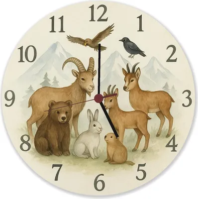 Produktbild von Alpentiere Aquarellstil Wanduhr aus Alu Tierliebhaber