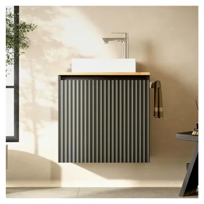 Produktbild von Badmöbel Set Waschtisch mit Unterschrank 56 x 55 x 30 cm Anthrazit, inklusive Waschtischarmatur und Waschbecken Ablaufgarnitur Chrom für Badezimmer und Gäste-WC