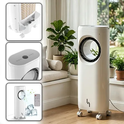 Image de Déshumidificateur sans pales 4-en-1 UISEBRT, refroidissement, humidification, purification et ventilation, réservoir d'eau de 4 L, autonomie jusqu'à 10 h, 3 modes,tactile et télécommande avec minuterie, silencieux ≤ 65 dB, pour la maison et le bureau