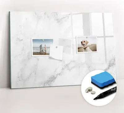 Produktbild von Magnetpinnwand Memoboard - Zubehörsatz - Schwarzer Marker + Schwamm + Magnete - 60 x 40 cm - Marmor