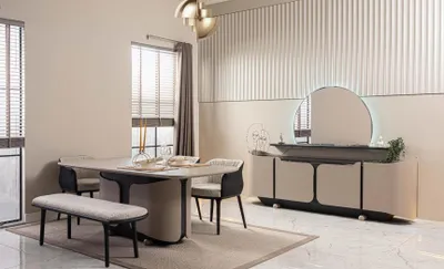 Immagine prodotto di Mobili per la sala da pranzo Zona pranzo Set da pranzo 8 pezzi in legno Beige set