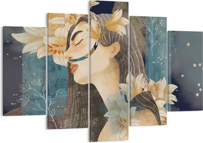 Produktbild von Bild auf Leinwand - Leinwandbild - 5 Teile - Surreal Frau Blumen - 150x100cm - Wand Bild - Wanddeko - Wandbilder - Leinwanddruck - Bilder - Wanddekoration - Leinwand bilder - Wandbild - EA150x100-4743