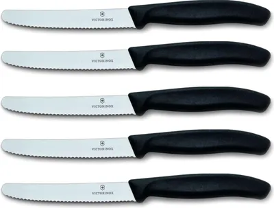 Produktbild von Victorinox | Swiss Classic Tafelmesser Set | 5 Stück | ergonomisches Design | scharfe Edelstahlklinge | schwarzer Griff | perfekt für den Alltag