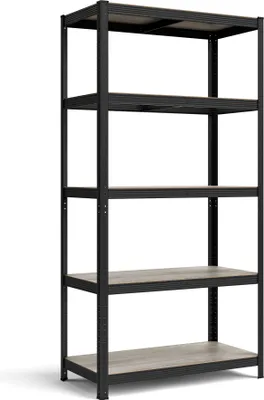 Produktbild von SONGMICS Standregal, Bücherregal, Lagerregal, 5 Ablagen, Küchenregal, Regal, 50 x 100 x 200 cm, bis 870 kg belastbar, verstellbare Ablagen, Industrie-Design, Greige-Schwarz RLG050B21