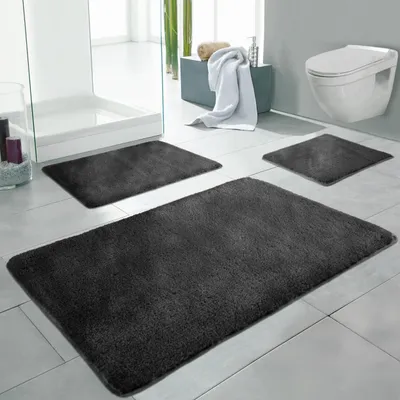 Produktbild von Linden Berg Badematte Anthrazit 50 x 80 cm - Rutschfester Badteppich - Mikrofaser - TPR-Rücken - Saugfähig - Schnell Trocknend