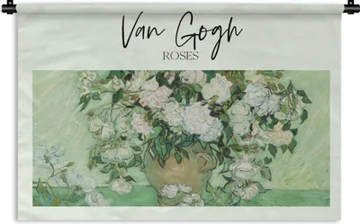 Produktbild von MuchoWow® Wandteppich Wandbehang Gemälde - Van Gogh - Rosen 90x60 cm Tapisserie Dekoration Wandtuch - Wandskulpturen - Bildteppich