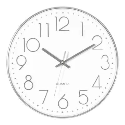 Produktbild von Tyme Wanduhr 30cm mit schleichender Sekunde ohne Tickgeräus Quartz Modern Rund für Büro, Wohnzimmer, Küche, Schule und Kinderzimmer, Silber/Weiß
