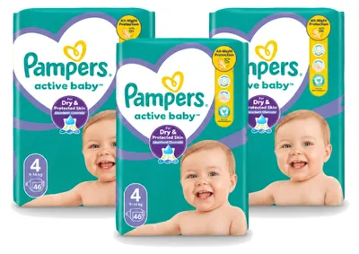 Obrázek produktu pro 3 kusy plen Pampers Active Baby, velikost 4, 9–14 kg – výhodné balení