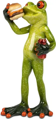 Produktbild von formano 2er Set Frosch mit Burger aus Froschhausen lustige Frösche 16cm Skulptur