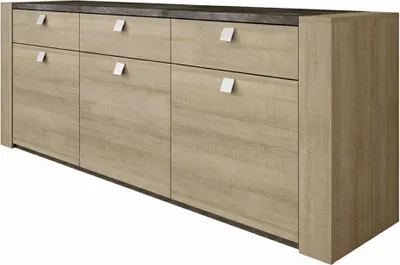 Produktbild von Sideboard Iris, Graue Eiche, mit 3 Schubladen, 3 Türen und 3 Regalen, 80 cm H, 48 cm B