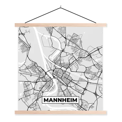 Produktbild von MuchoWow® Textilposter Deutschland - Karte - Mannheim - Stadtplan 120x120 cm mit holzfarbenen Rahmen - Textil-Poster