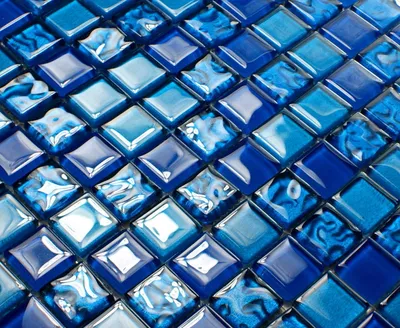 Immagine prodotto di Mosaico di vetro blu, piastrella di mosaico lucida, piastrella di mosaico da parete per cucina e bagno
