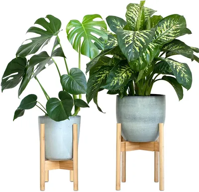 Produktbild von GADGY® Blumenständer Holz - 2er Set Bambus Pflanzenständer Holz - Verstellbare Blumentopf Ständer Holz für Töpfe bis Ø 30,5 cm - Pflanzenständer, H: 35,5 cm - Plant Stand mit Beinen