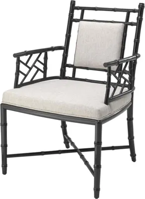 Produktbild von Casa Padrino Luxus Esszimmerstuhl mit Armlehnen Piano Schwarz / Naturfarben 63 x 65 x H. 94 cm - Esszimmer & Wintergarten Möbel