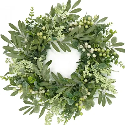 Image de Couronne artificielle en eucalyptus avec des baies, diamètre 46 cm
