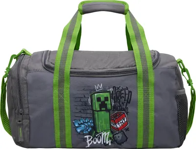 Produktbild von Minecraft Sporttasche für Jungen mit Creeper - Graue Tasche für Sport, Schule, Freizeit mit Schultergurt - 15 L Volumen, Reißverschlüsse, Netzfach