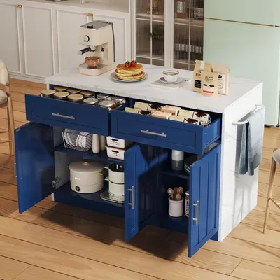 Image de Fortuna Lai 120 x 60 x 91 cm, îlot de cuisine, prises électriques, ports USB, câble d'alimentation de 1,5 m, étagères réglables, poignées métalliques, porte-serviettes, coin bar, adapté aux appartements, cuisines et pièces similaires