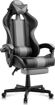 Produktbild von Gaming Stuhl Ergonomisch Racing Gaming Sessel mit Fußstütze Computerstuhl mit kopfstütze Gamingstuhl PC Stuhl Gaming Chair für Gamer Grau
