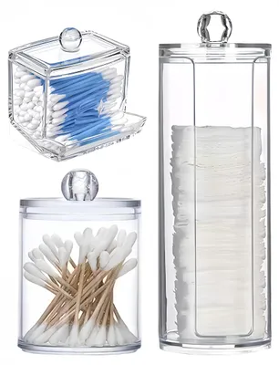 Image de Rangement pour produits cosmétiques, distributeur de cotons, coupelles pour cotons-tiges, coupelles de rangement pour cotons, coupelles de rangement pour cotons-tiges, porte-cotons-tiges de salle de bain (transparent, D2)