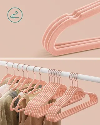 Produktbild von Famanu Kleiderbügel 50 Stück - Anti-Rutsch, drehbare Haken, rosa Gold, 0,6 cm dick, 45 cm lang
