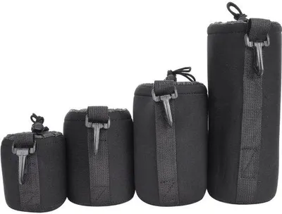 Obrázek produktu pro Pouzdra na objektiv fotoaparátu z neoprenu – elastická – 3 kusy – s držákem – s elastickou sponou