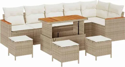 Produktbild von vidaXL Gartensofa-set mit Kissen 10 pcs Beige Poly Rattan