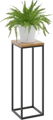 Produktbild von LAMO Manufaktur Blumenständer Metall Schwarz | Pflanzenständer Holz mit Rustikal Farbe | Blumenhocker hoch 70 cm für Zimmerpflanzen | 100% Echtholz | Sockel für Wohnzimmer Dekoration