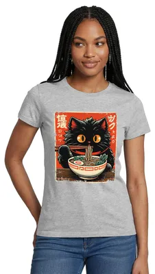 Produktbild von Spreadshirt Flauschige Ramen Katze Im Japan Style Frauen T-Shirt, S, Grau meliert