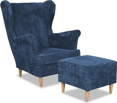 Produktbild von Family Meble Ohrensessel mit Hocker Bonito Relaxsessel Skandinavisch Bequemer Cord Sessel Loungesessel Fernsehsessel Wohnzimmer Schlafzimmer (Anaf 15)