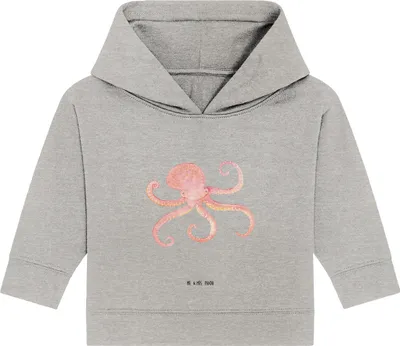 Produktbild von Mr. & Mrs. Panda Organic Baby Hoodie Tintenfisch 24. - 36. Monat - Heather Grey - Geschenk, Lustige Sprüche, Wasser, Ozean, Meer, Kapuzensweatshirt, Krake, Kapuzenshirt