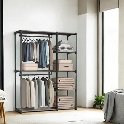 Produktbild von Schwarzer Kleiderschrank, tragbare Aufbewahrung, platzsparend, 43 x 124 x 182 cm