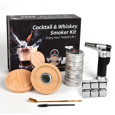 Obrázok produktu pre Sada na fajčenie whiskey, obsahuje 4 drevené štiepky, súprava na prípravu koktailov a nápojov